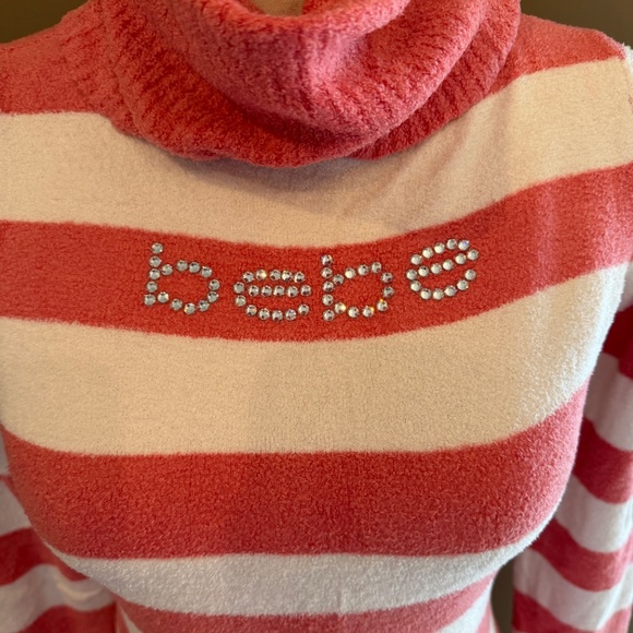 bebe pinky peach and white turtleneck striped soft cozy sweater, Size Large - Picture 3 of 12